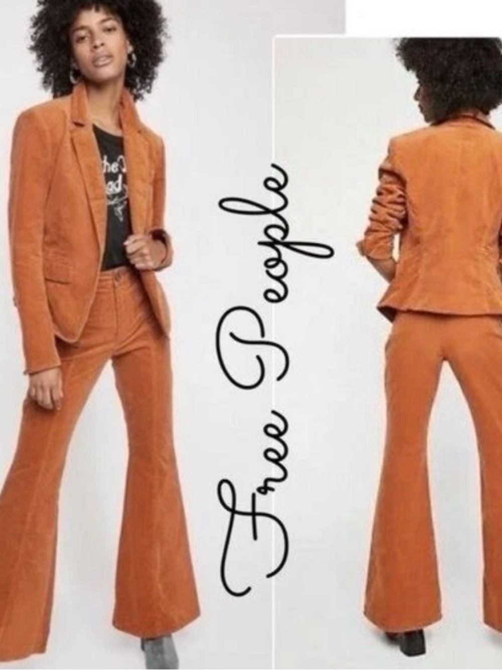 Free People Heidi Brown Corduroy Button-Front Blazer Size 6